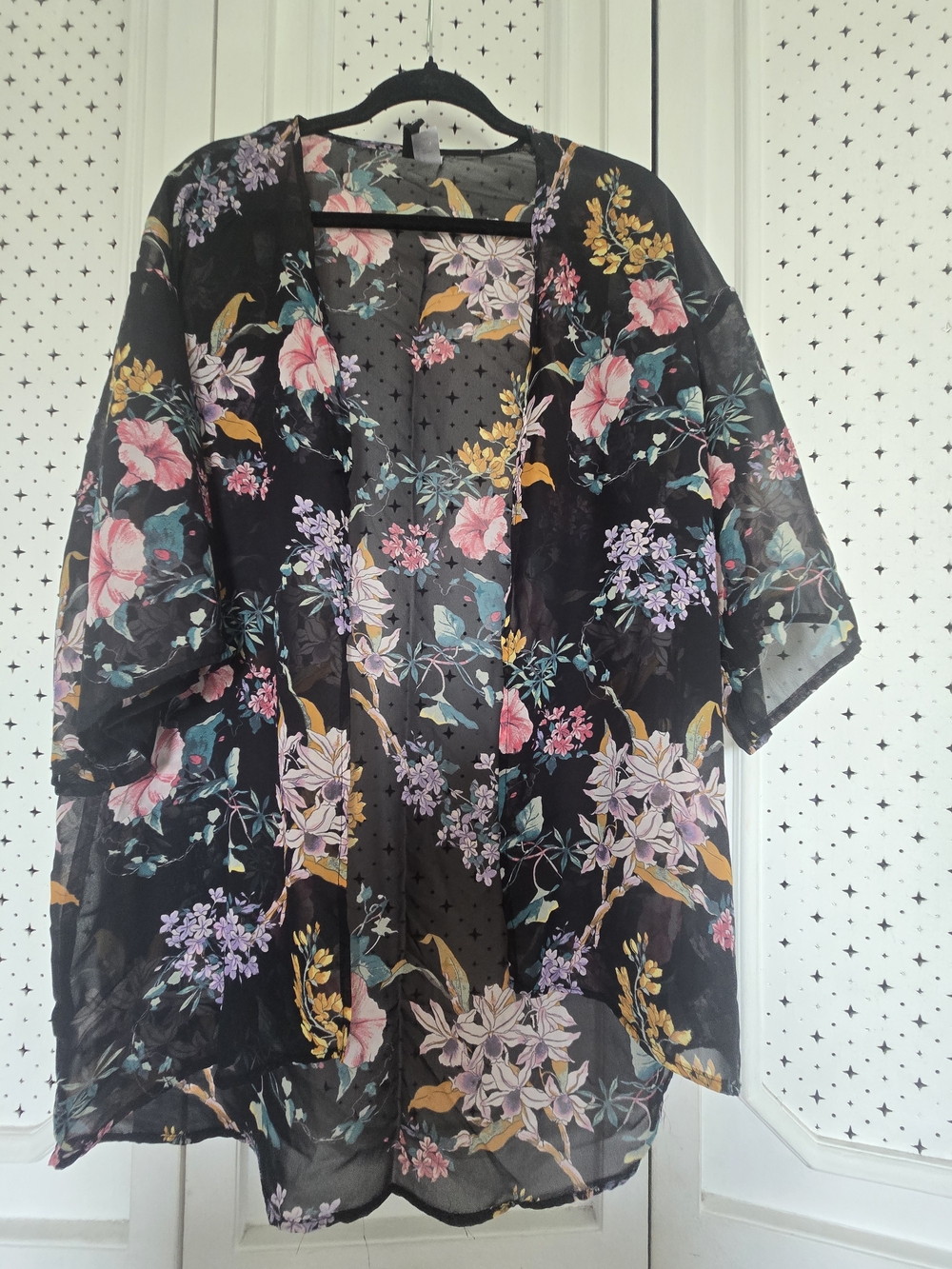 Divided Floral Sheer Black Kimono Cardigan
